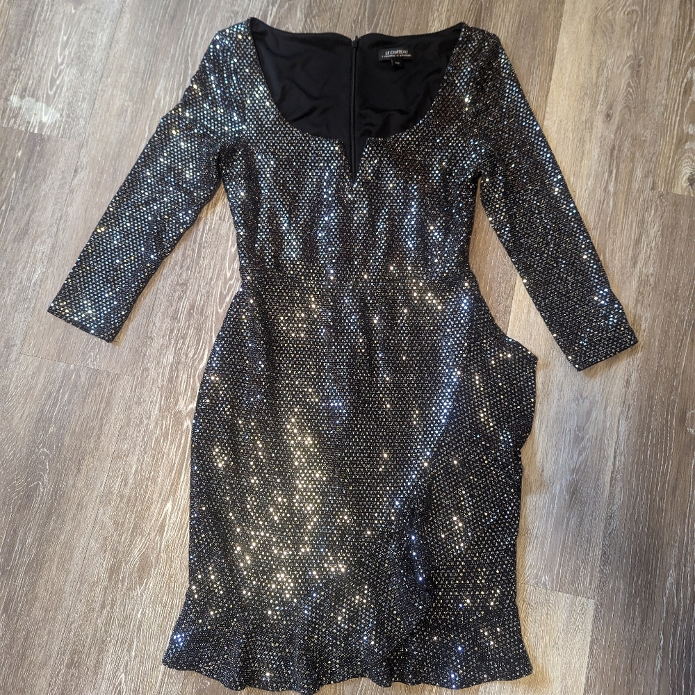 Small Le Chateau Black Sequin Dress